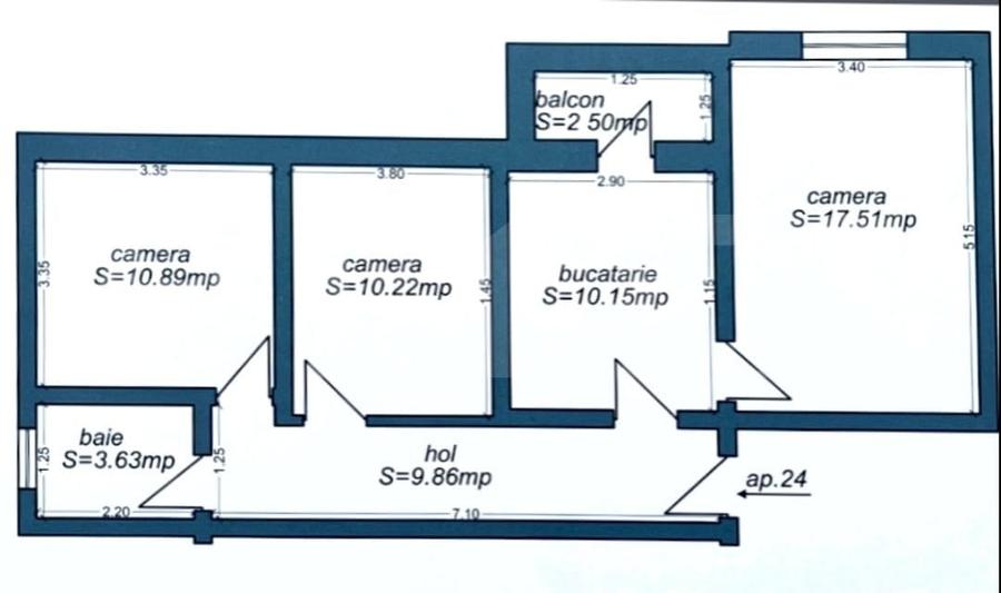 Apartament cu 3 camere decomandat, mobilat în Aradului