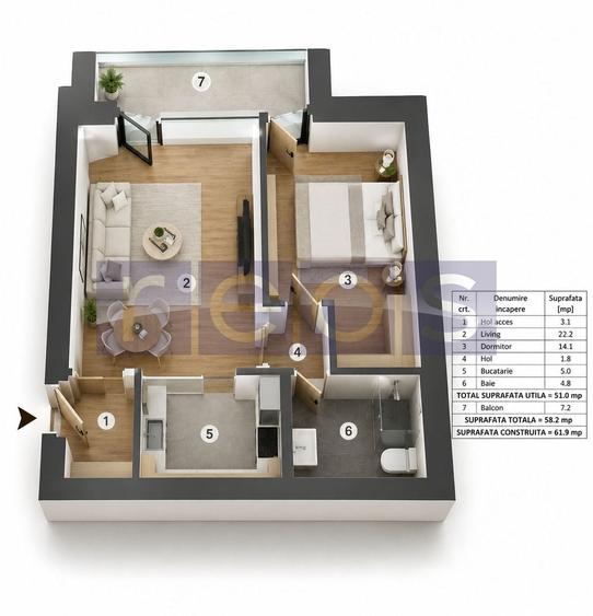 Apartament cu 2 camere în Cotroceni