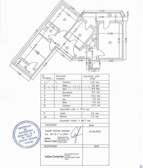 Apartament cu 3 camere decomandat în Central
