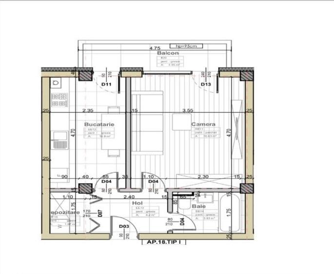 Apartament cu o camera, balcon, bucatarie separata - 3