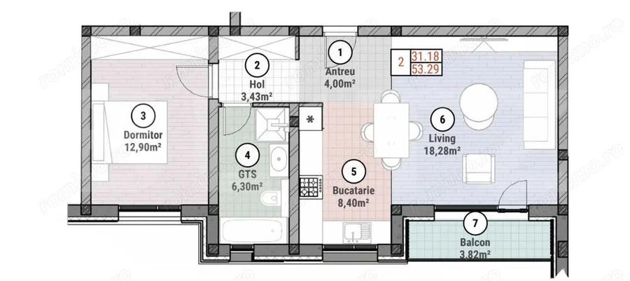 Apartament cu 2 camere 62 mp utili - 1