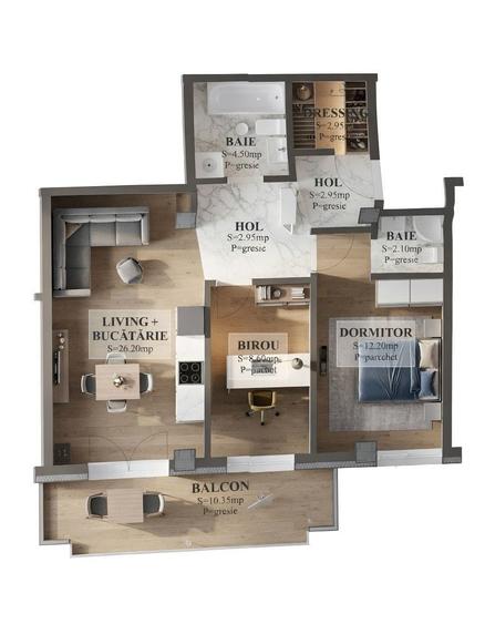 INTABULAT- 3 camere decomandat – Etaj 1 – ESQ 3 – Galata (parcare inclusă) - 9