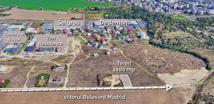 Teren intravilan 1.000 mp | Zona Dedeman/ proiect Bd. Madrid | Comision 0% - 1