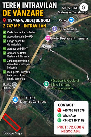 OPORTUNITATE DE INVESTIȚIE – TEREN INTRAVILAN DE VÂNZARE | TISMANA, GORJ - 1