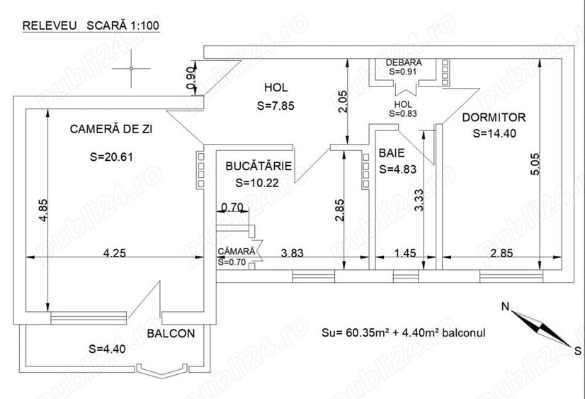 Apartament cu 2 camere decomandat în Sud