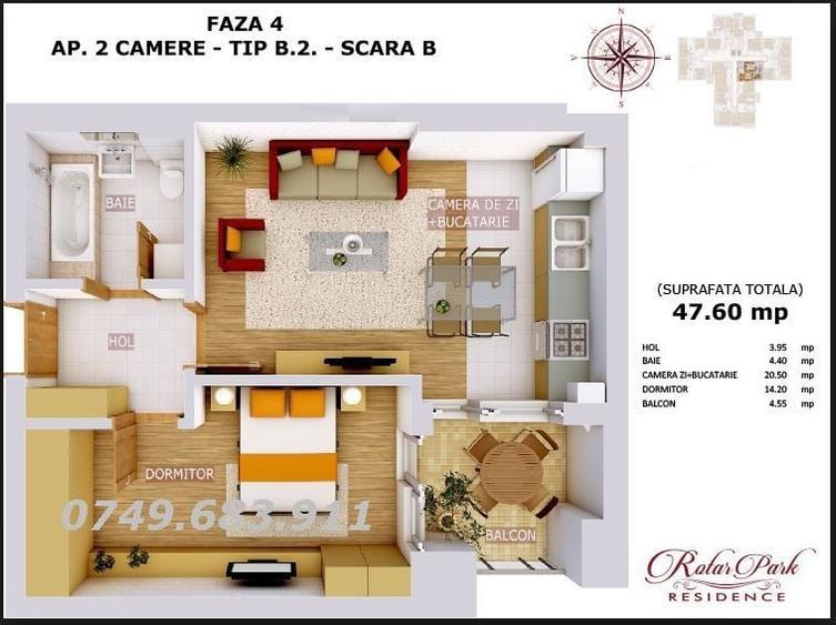 Proprietar – Ap 2 cam dec / studio 47,6 | Metrou Pacii | Etaj 1 |  Rotar Park 1 - 3