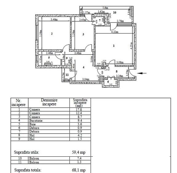 Ap. 3dec. Micro 38, etaj 3, 68mp - 8