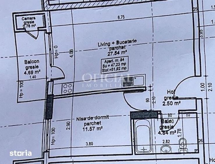 Apartament cu 2 camere semidecomandat în Florești
