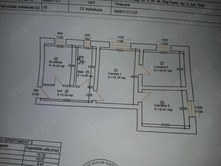 Apartament cu 3 camere,baie,hol,bucatarie si anexe - 3