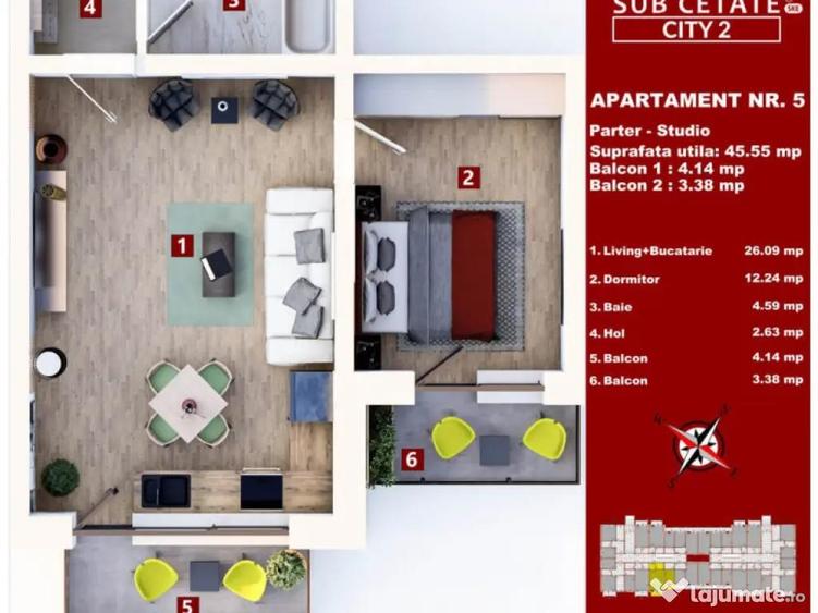 Studio 45 mp + 2 balcoane prin credit - 1