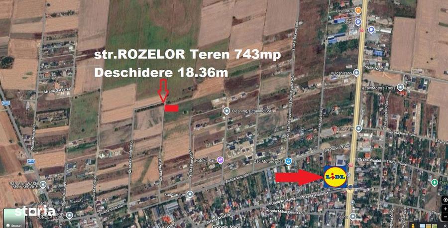 Teren 743 mp, deschidere 18.36 m, 1 Decembrie Ilfov ,str.Rozelor - 1