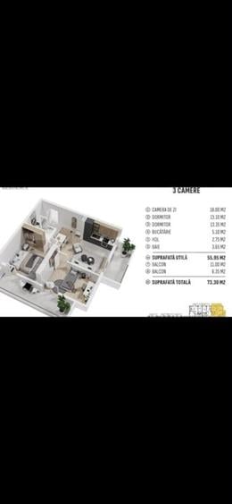 Apartament cu 3 camere decomandat, mobilat în Centura