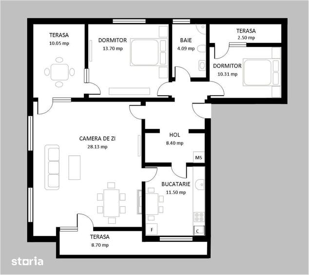 Apartament cu 3 camere decomandat în Clăbucet