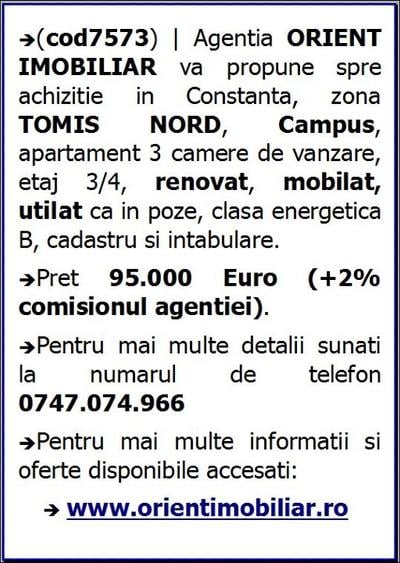 Tomis Nord, Campus, 3 camere, renovat, vanzari Constanta - 6