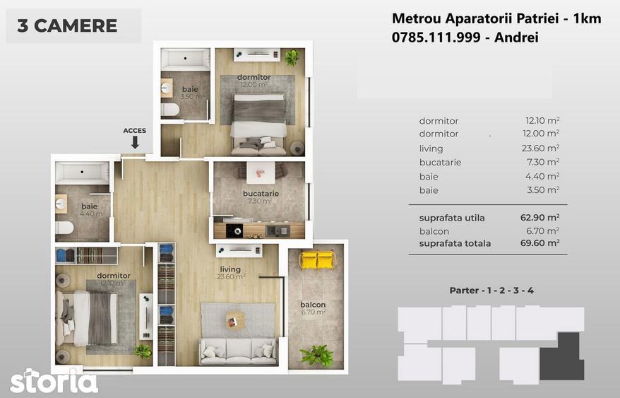 Metrou Aparatorii Patriei (1km) - garsoniera cu curte proprie - 7