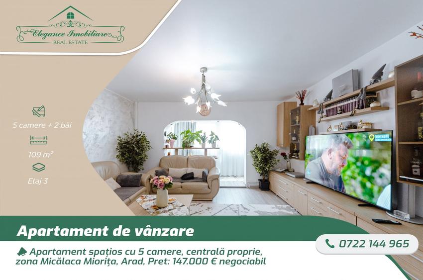 Apartament cu 5 camere decomandat, mobilat în Miorița