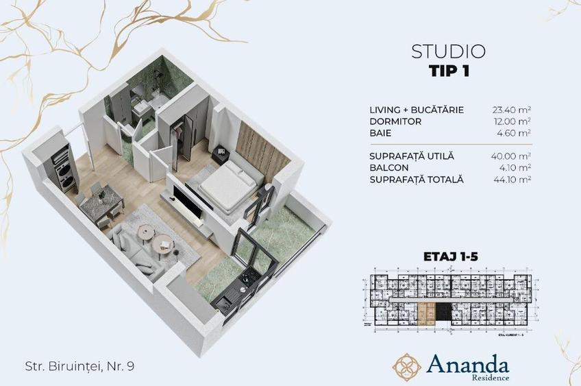 13 MIN. METROU BERCENI-Apartament tip studio-44 mp - 1