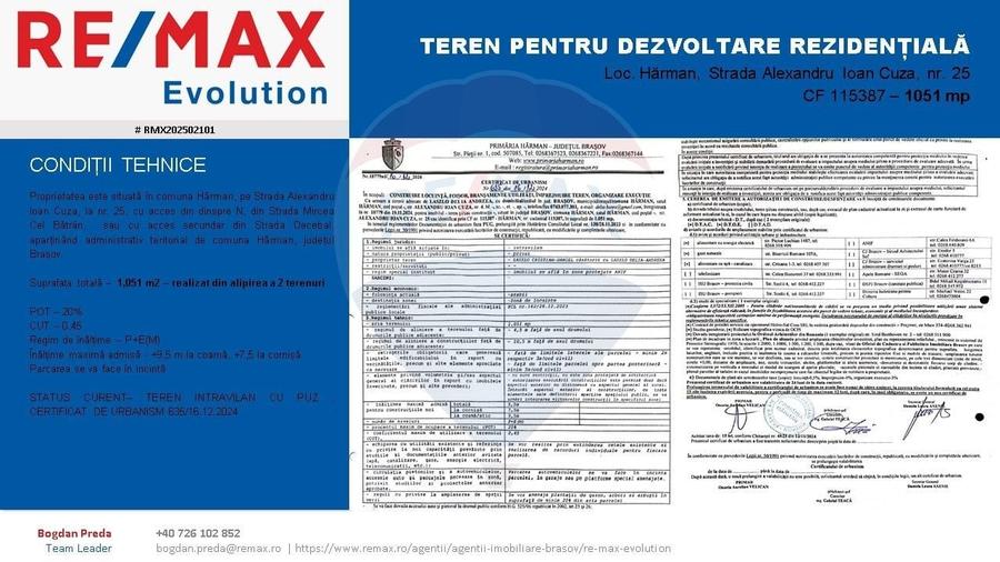 COMISION 0%  Teren 1,051mp/ Intravilan/Hărman - 7