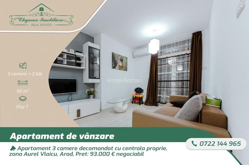 Apartament 3 camere decomandat cu centrala proprie, zona Aurel Vlaicu, Arad