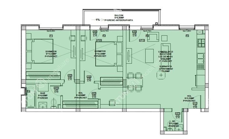 Apartament cu 3 camere 2 bai si balcon etaj 1 zona Doamna Stanca - 8