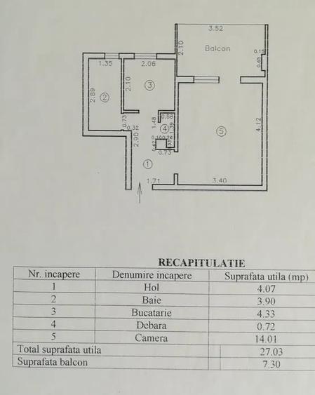 Garsoniera zona Progresu, Suprafata utila 27mp plus 7mp balcon - 7