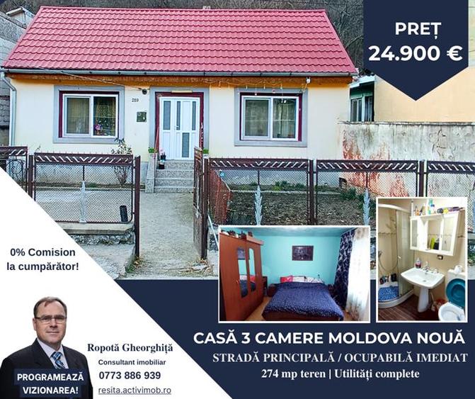 MOLDOVA NOUA, Casa 3 camere, Suprafata totala teren: 274 mp - 1