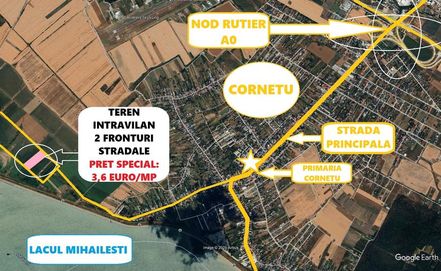 Cornetu – 1826 mp, aproape de București și Lacul Mihăilești - doar 3,6 euro/mp - 1