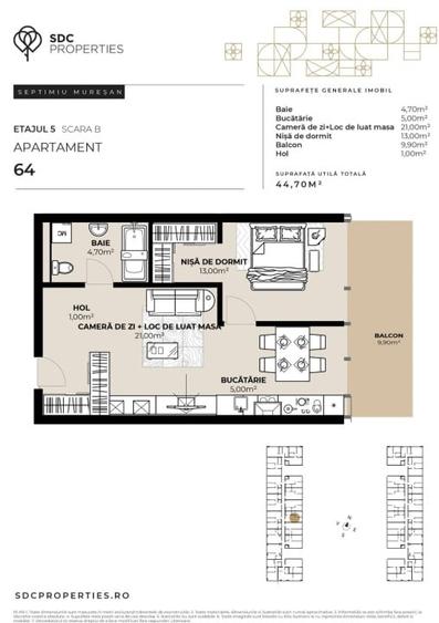 PROIECT EXCLUSIVIST! Apartament de vanzare, 44,70 mp, Complex SDC - 1