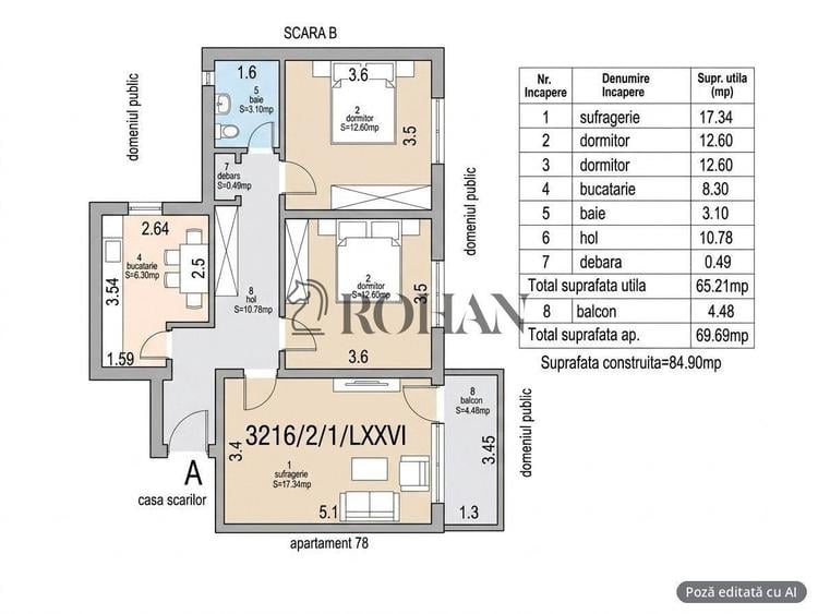 Apartament cu 3 camere decomandat în Central