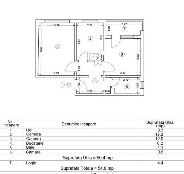 Apartament 2 camere in Constanta, Hasdeu, etaj intermediar, 55mp - 4