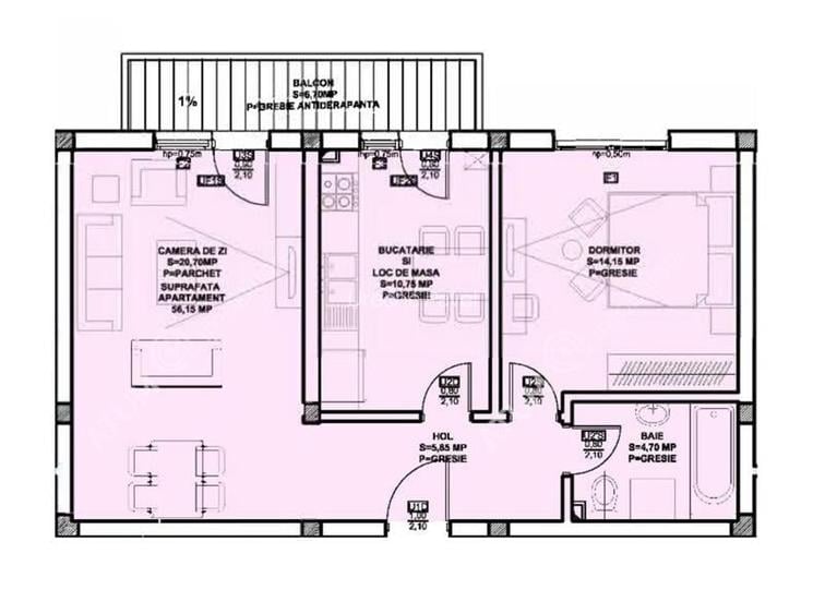 Apartament cu 2 camere decomandate si balcon zona Doamna Stanca