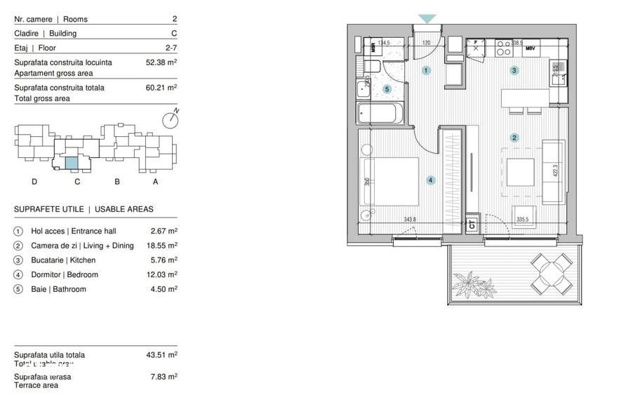 Apartament cu 2 camere decomandat, mobilat în Dămăroaia