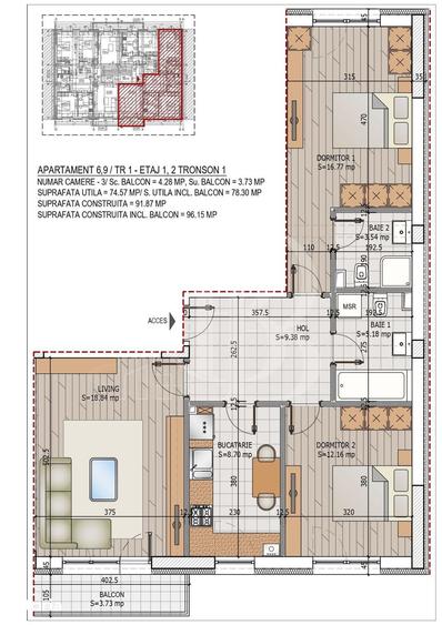 Apartament cu 3 camere în Theodor Pallady