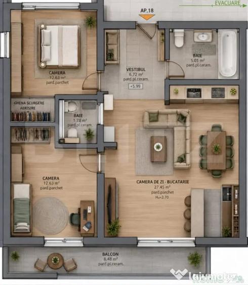 Apartament cu 3 camere decomandat în Tudor