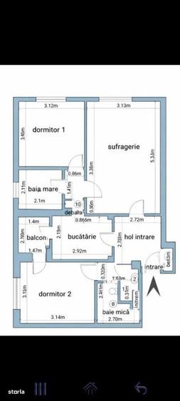 Apartament cu 3 camere semidecomandat în Exterior Vest