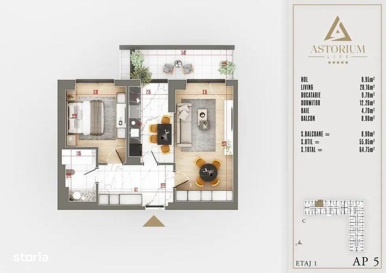 Apartament cu 2 camere în Industriilor