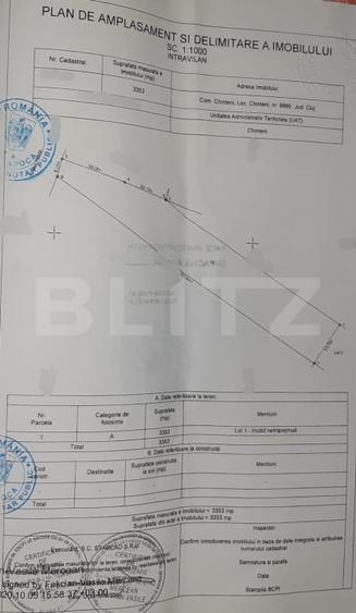 Teren Construcții intravilan de 3353 mp, în Chinteni