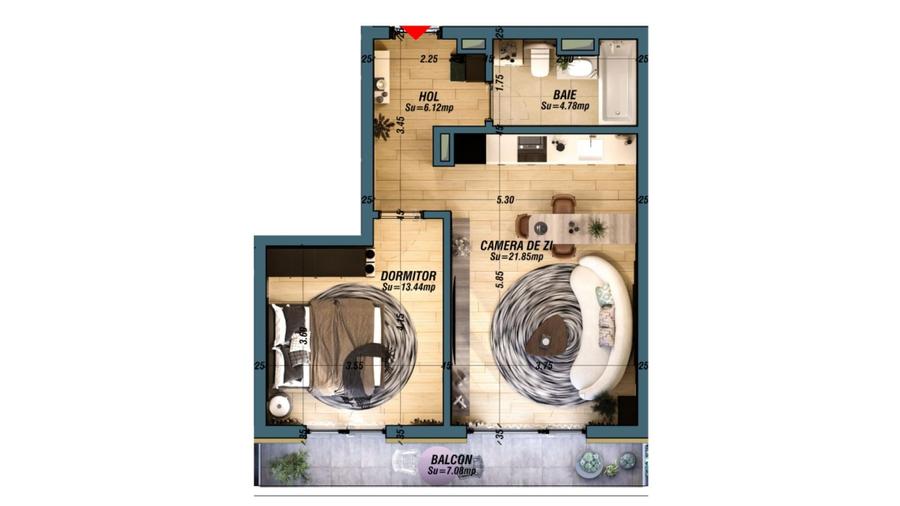 Apartament cu 2 camere în Universității