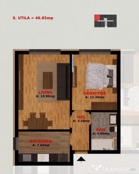Apartament cu 2 camere semidecomandat în Dobroești