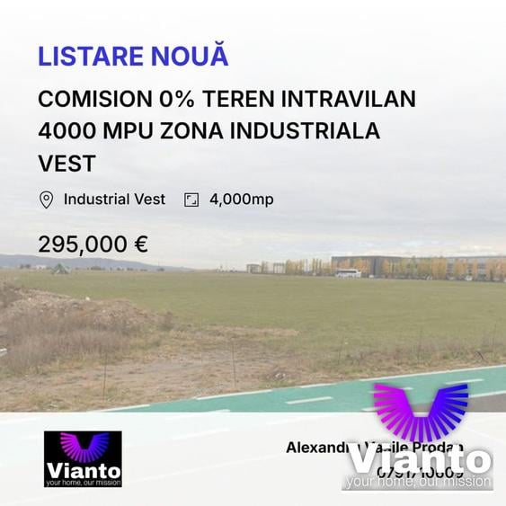 Teren agricol intravilan de 4000 mp, în Industrial Vest