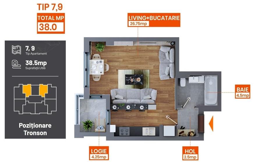 Garsonieră decomandată în Dacia