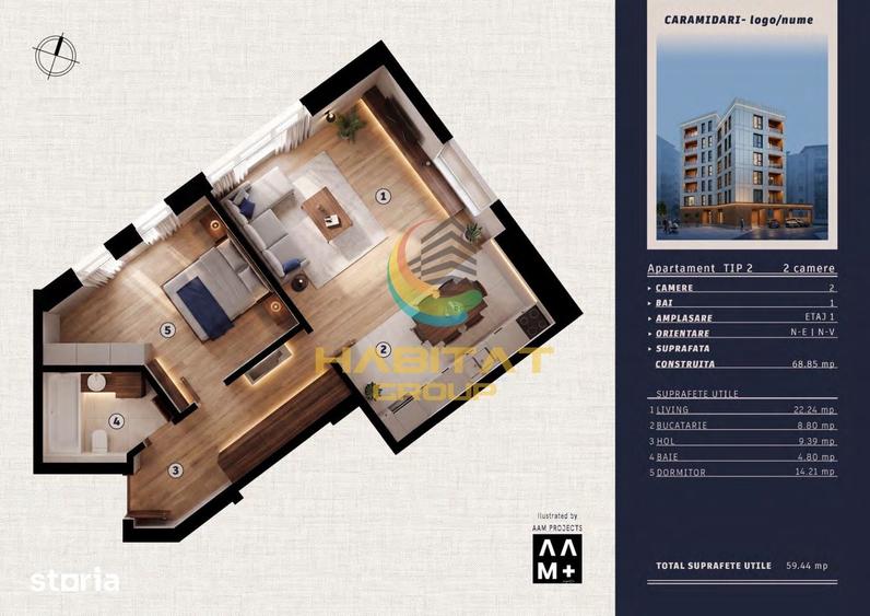 Apartament cu 3 camere în Tineretului