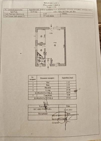 Casă cu 2 camere cu Teren 250 Mp în Vidra
