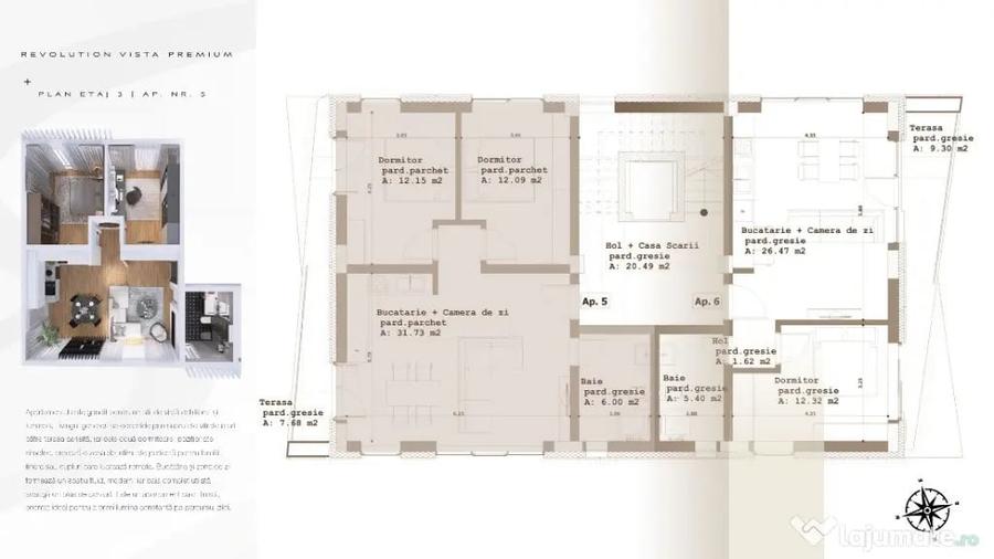 Apartament cu 2 camere decomandat în Republicii