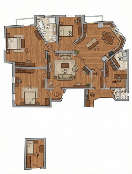 Apartament cu 5 camere decomandat, mobilat în Magheru