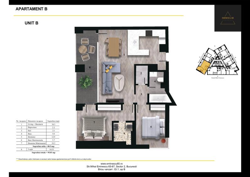 3 camere tip B | Eminescu 65 Residence | Finalizat | 432.000 Euro + TVA 21% - 20