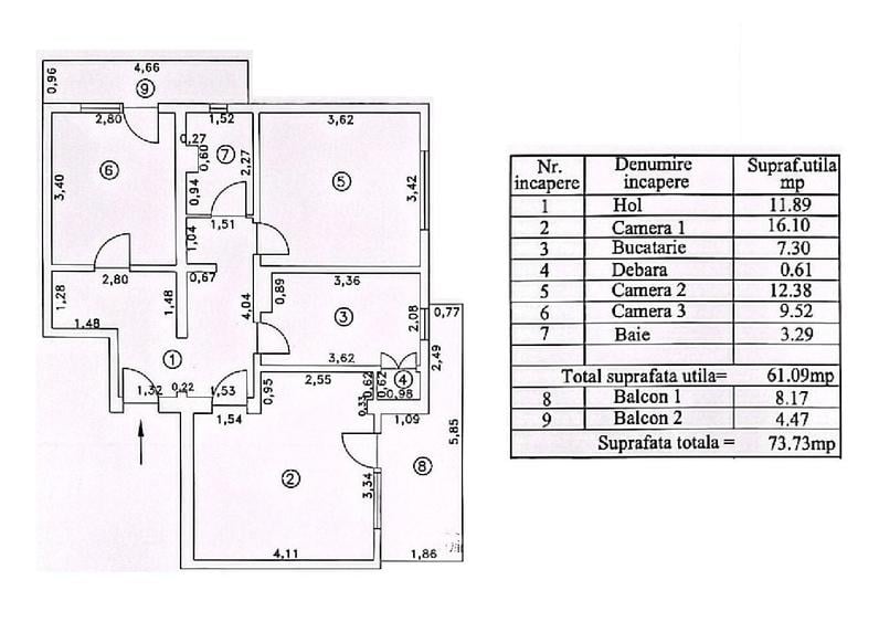 Apartament cu 3 camere în Micro 17