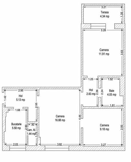 Apartament cu 3 camere semidecomandat, mobilat în Central