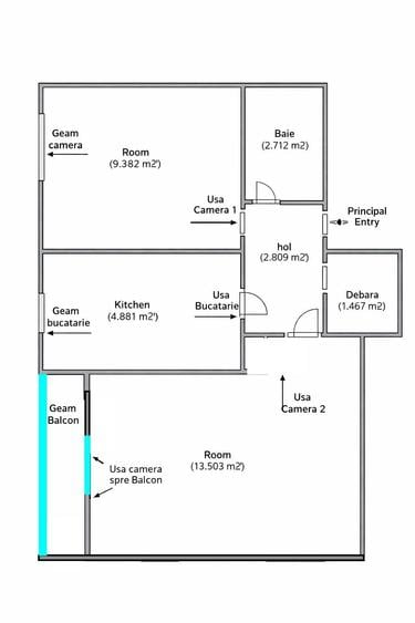 Apartament cu 2 camere decomandat în Central