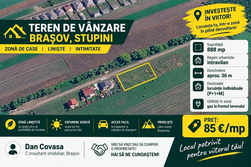 Teren de 888 mp, în Stupini